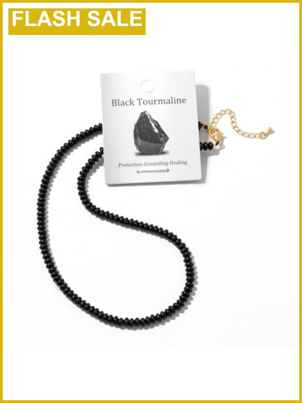 Black Tourmaline Beaded Choker Necklace 16in Handmade Boho Healing Crystal